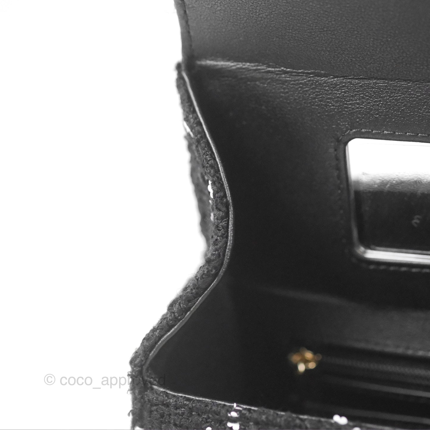 Chanel Small Top Handle Box Bag Black Tweed Sequins Gold Hardware 23K