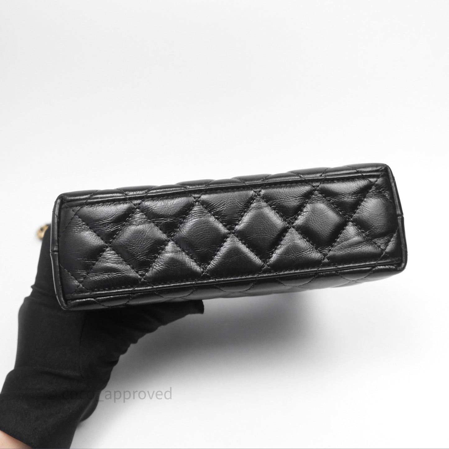 Chanel Kelly Bag Quilted Black Shiny Crumpled Calfskin Aged Gold Hardware