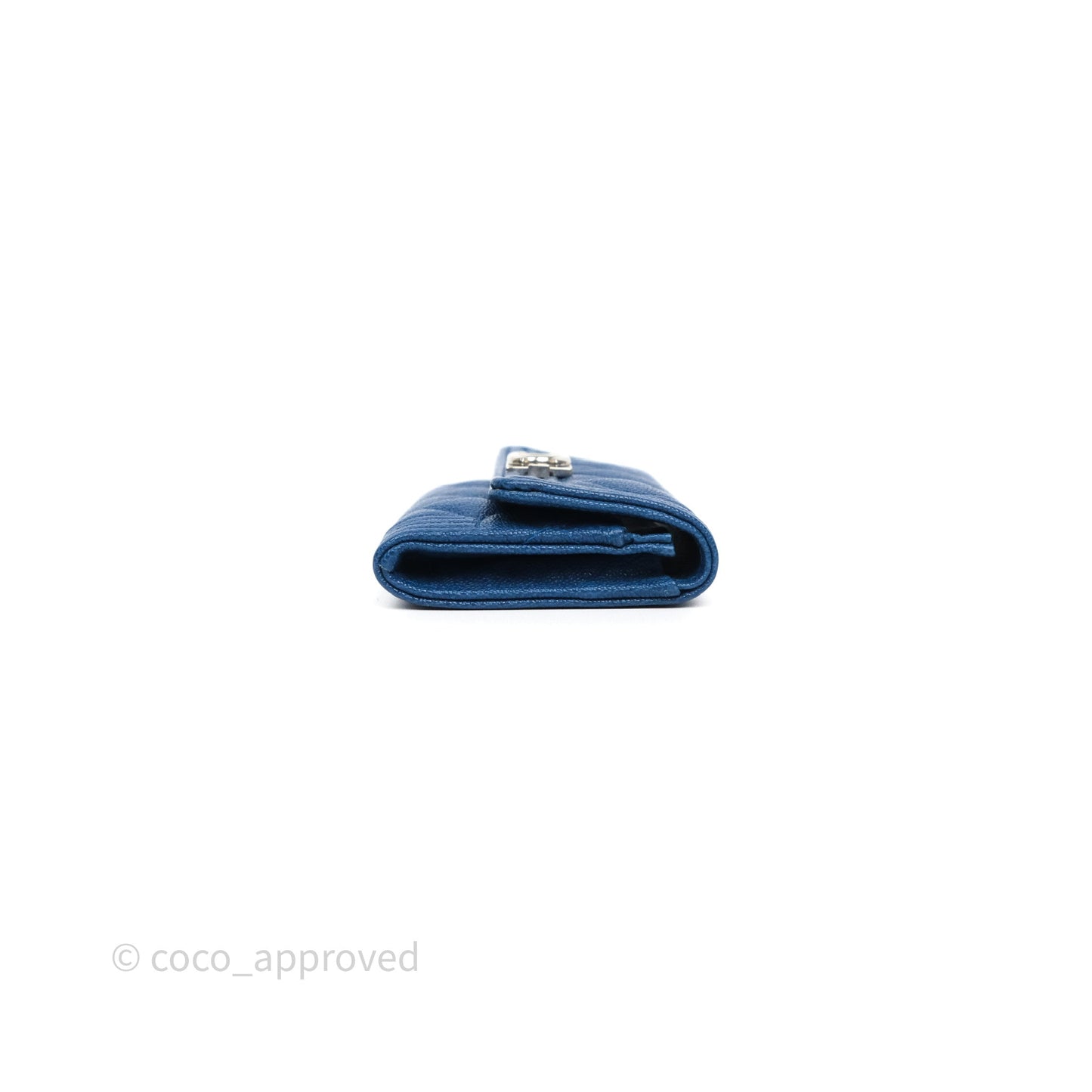 Chanel Quilted Boy Flap Card Holder Blue Caviar Silver Hardware
