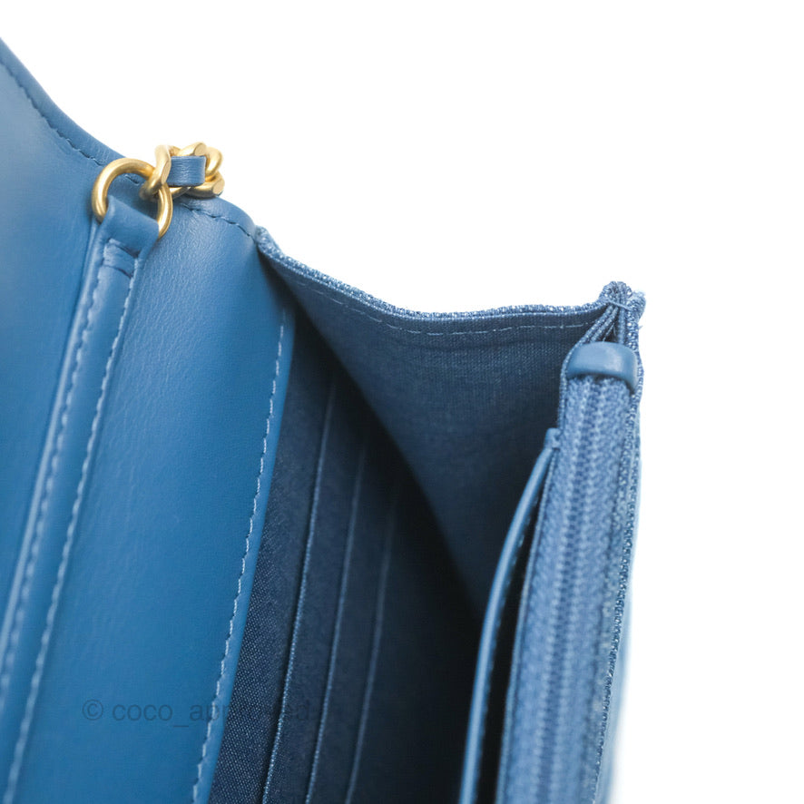 Chanel Quilted Pearl Crush Wallet on Chain WOC Denim Aged Gold Hardware