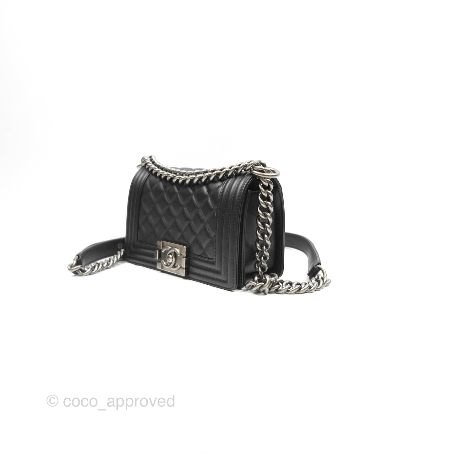 Chanel Small Boy Quilted Black Calfskin Ruthenium Hardware