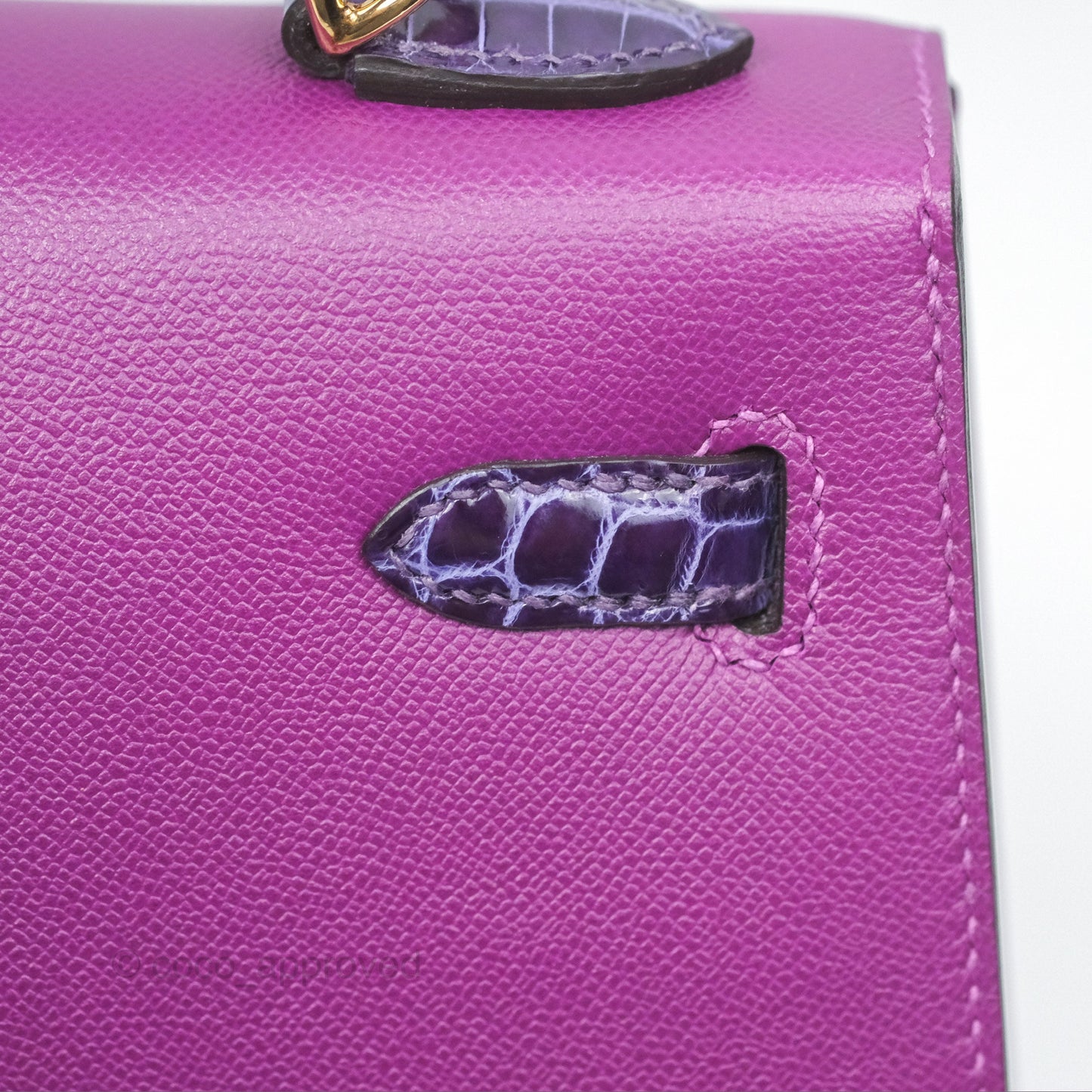 Hermès Kelly 25 Sellier Touch Anemone/ Amethyste Madame/ Croc Gold Hardware