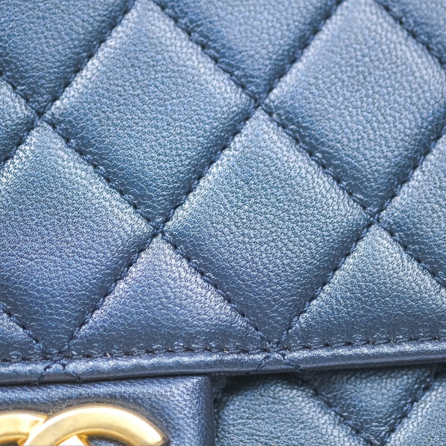 Chanel Small Quilted Chic Pearls Flap Iridescent Navy Goatskin Aged Gold Hardware