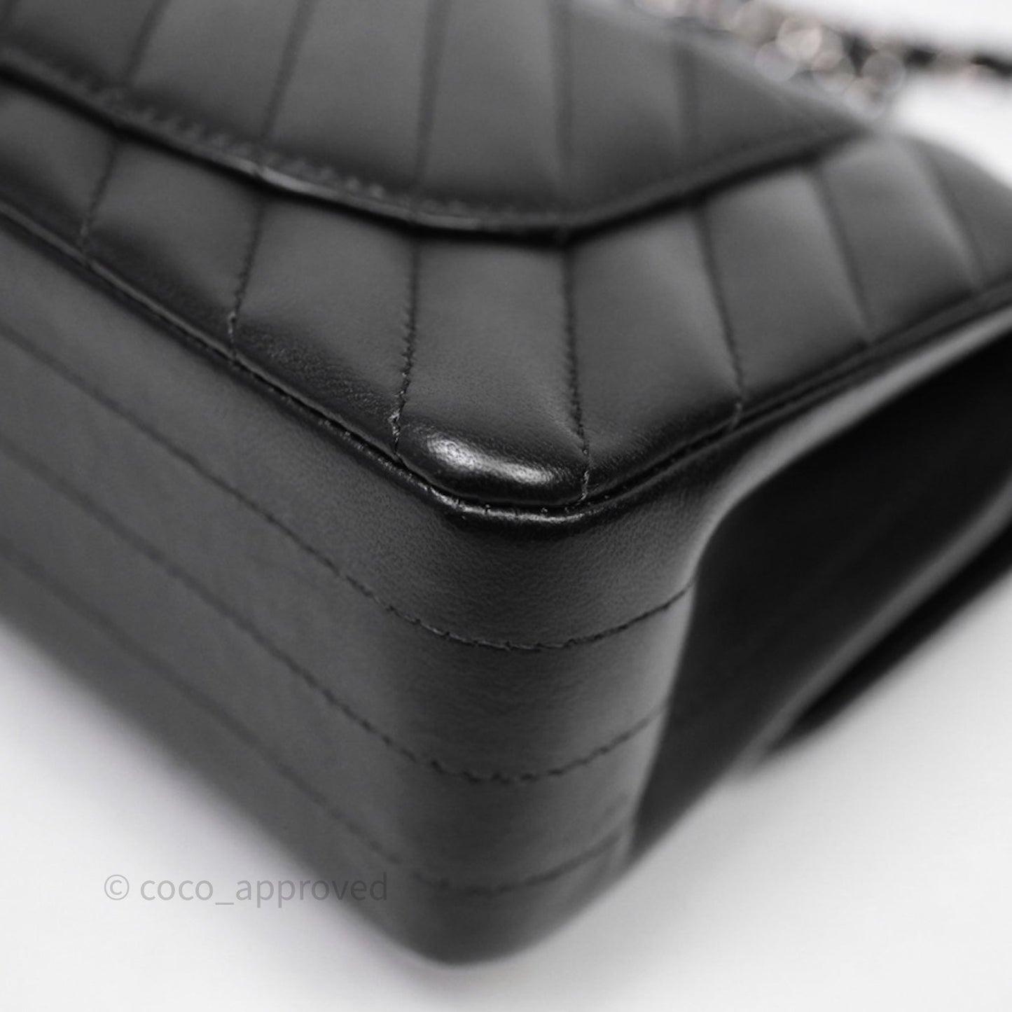 Chanel Small Classic Chevron Flap Black Lambskin Silver Hardware