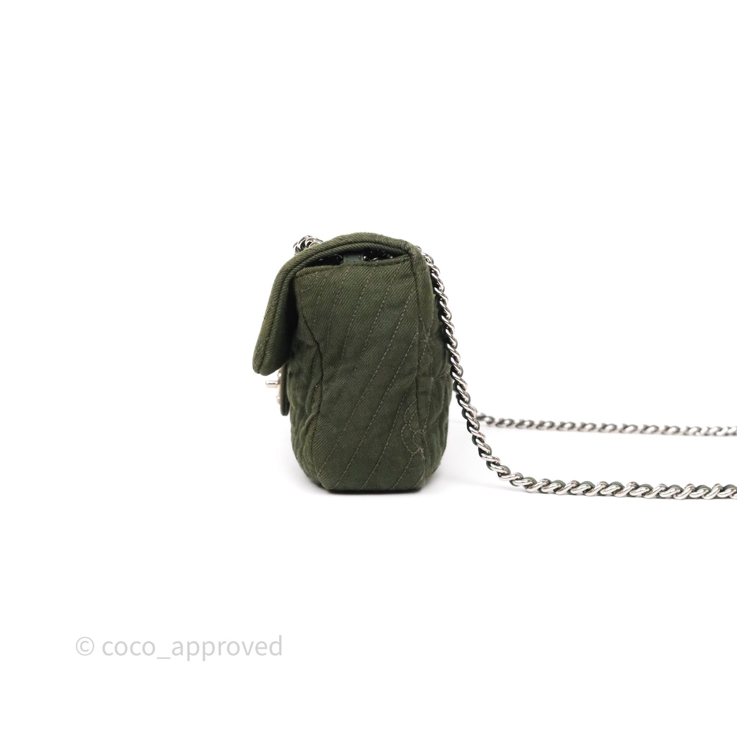Chanel Camellia Flap Bag Army Green Denim Silver Hardware