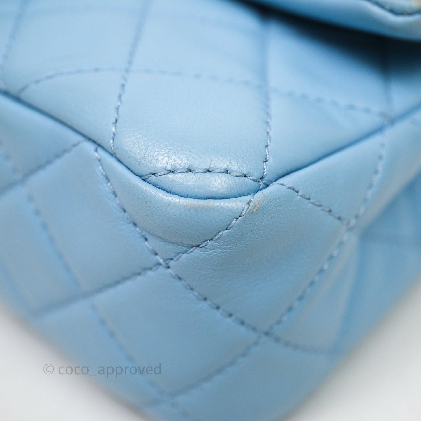 Chanel Mini Rectangular Pearl Crush Quilted Blue Lambskin Aged Gold Hardware
