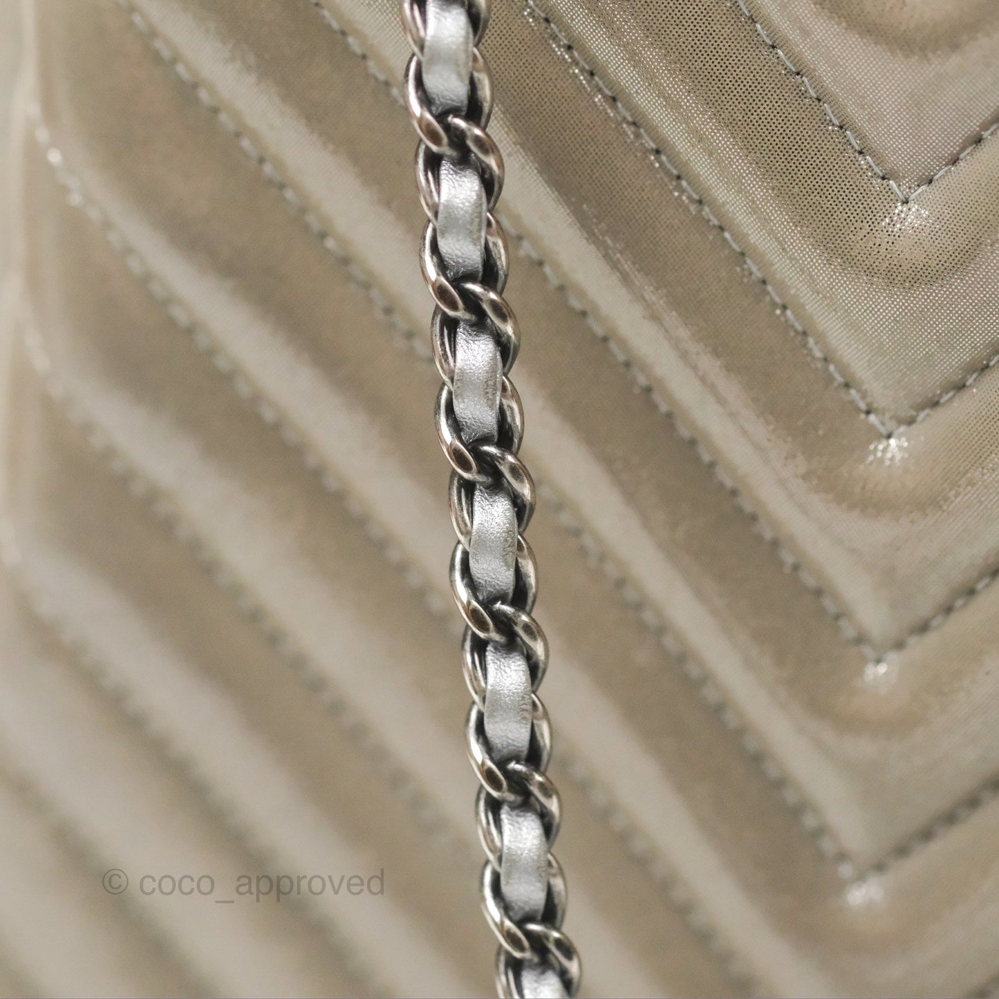 Chanel Small Urban Spirit Drawstring Bag Chevron Iridescent Silver Calfskin