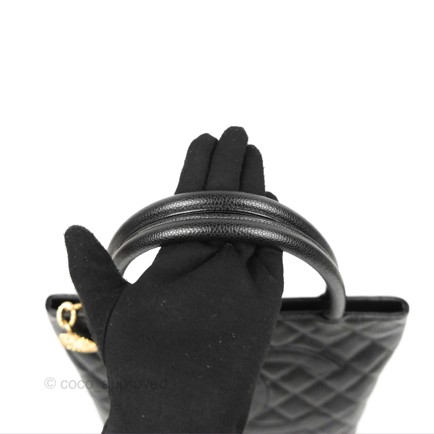 Chanel Vintage Medallion CC Black Caviar Tote Bag Gold Hardware