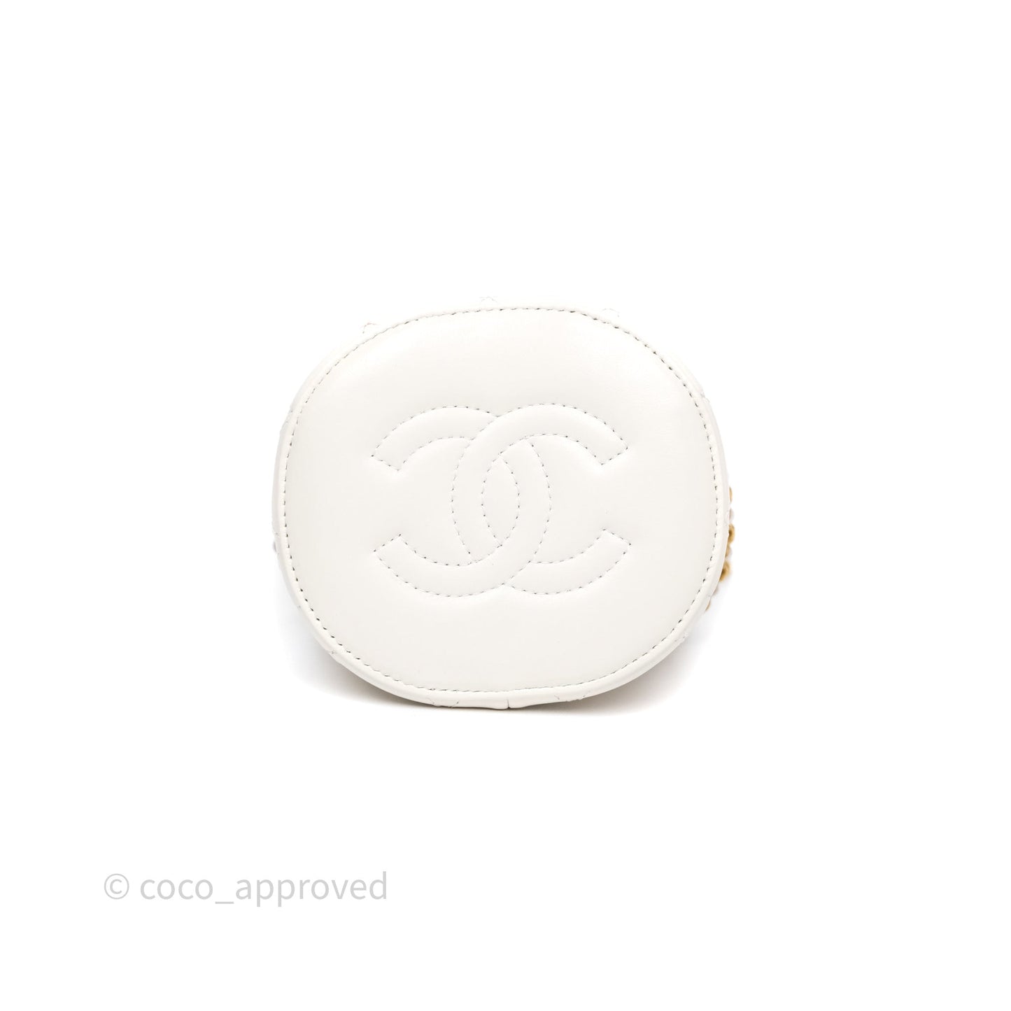 Chanel Mini Bucket Bag White Shiny Lambskin Aged Gold Hardware 25C