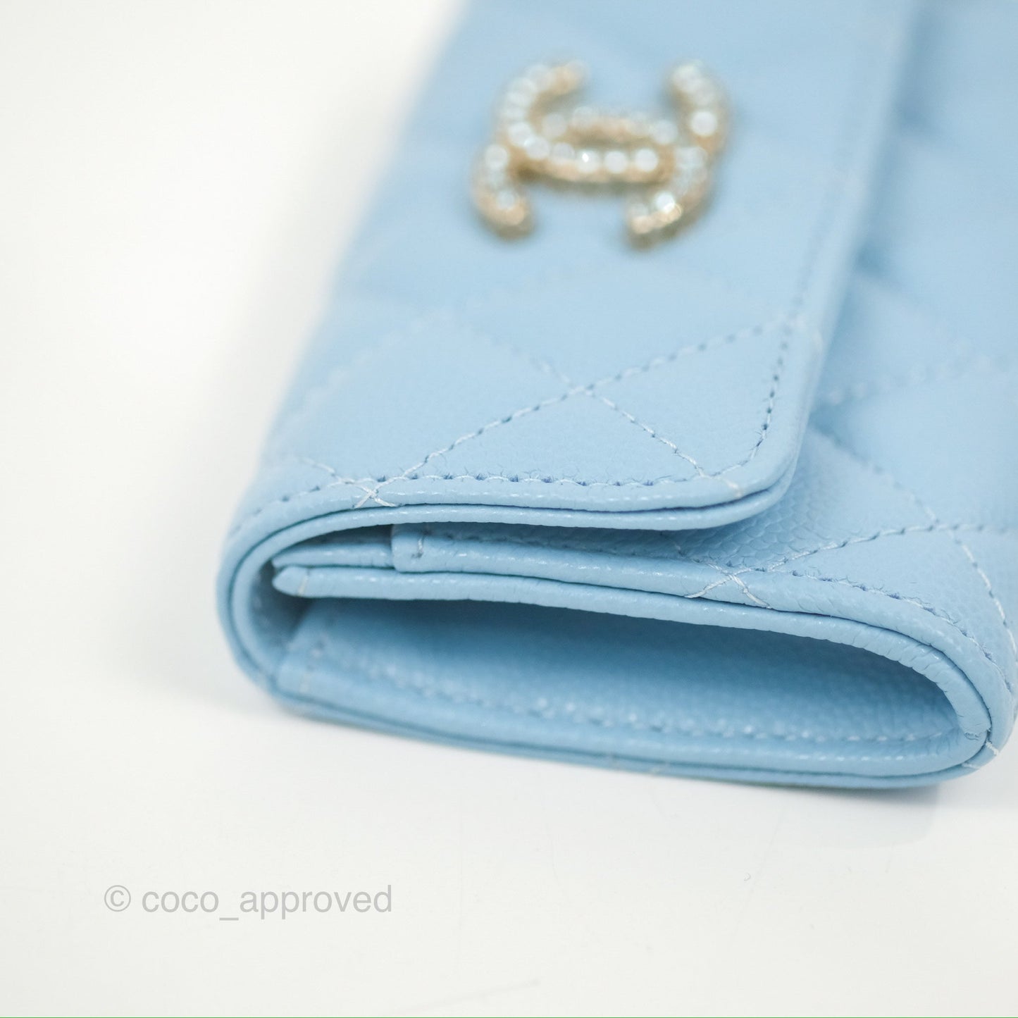 Chanel Crystal CC Quilted Flap Card Holder Blue Caviar