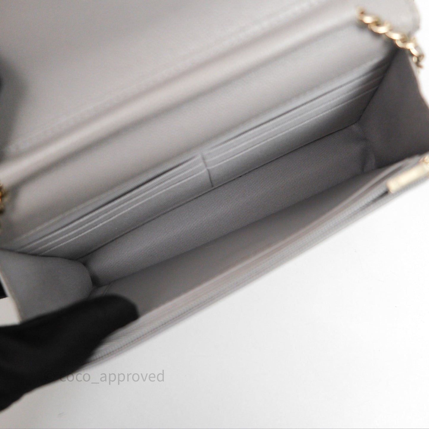 Chanel Classic Quilted Wallet on Chain WOC Grey Caviar Gold Hardware