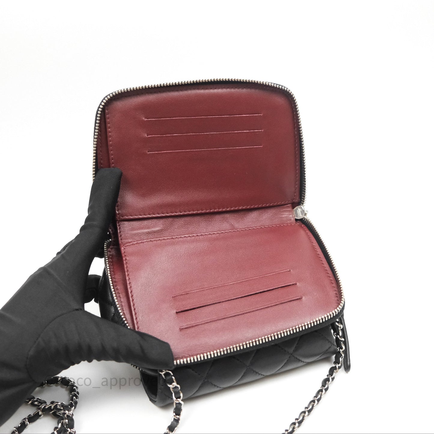 Chanel Mini Quilted Double Pouch Bag Lambskin Sliver Hardware
