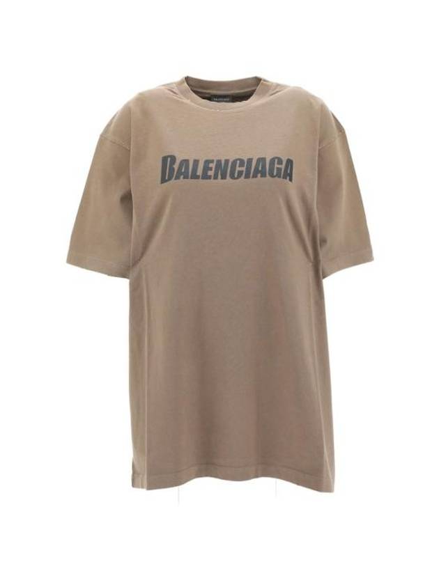 Luxury Balenciaga Logo Print Short Sleeve T-Shirt Taupe