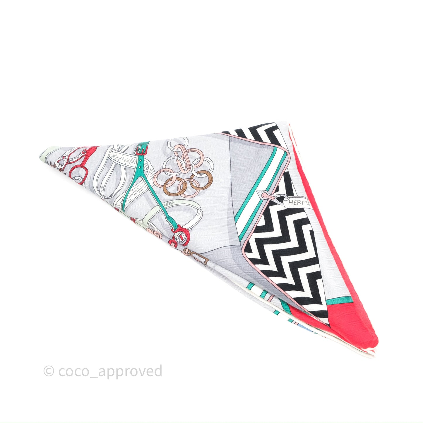Hermes Giant Triangle Scarf Cashmere Silk Grey/ Red