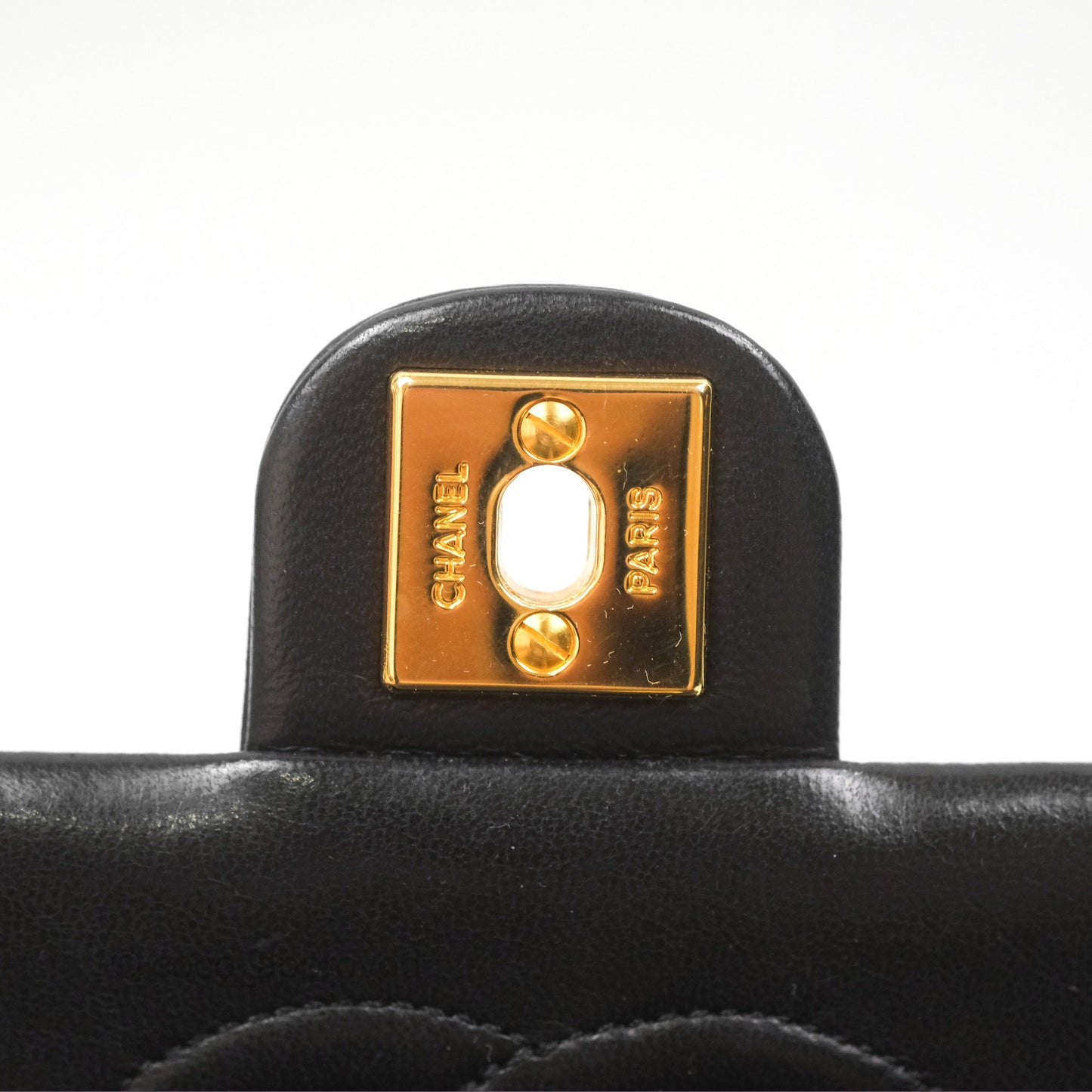 Chanel Vintage Square Flap Bag Black Lambskin 24K Gold Hardware