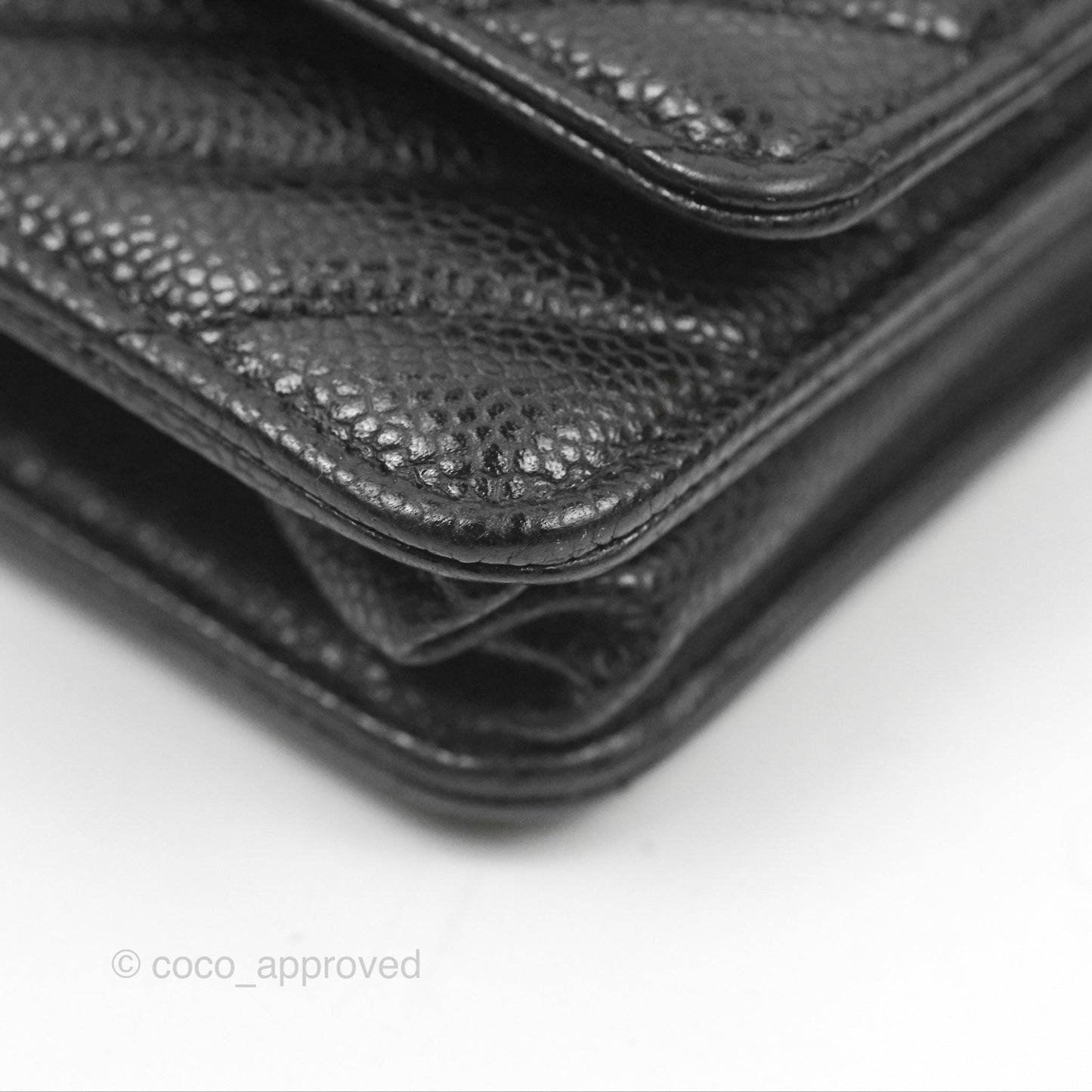 Chanel Classic Chevron Wallet on Chain WOC Black Caviar Silver Hardware