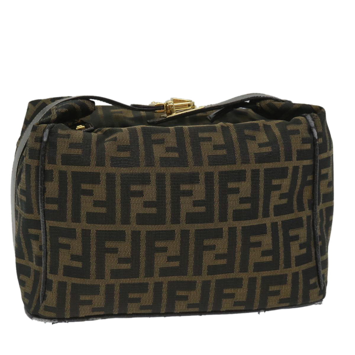 Luxury FendiZucca Canvas Vanity pouch Hand Bag Nylon Brown Black56582