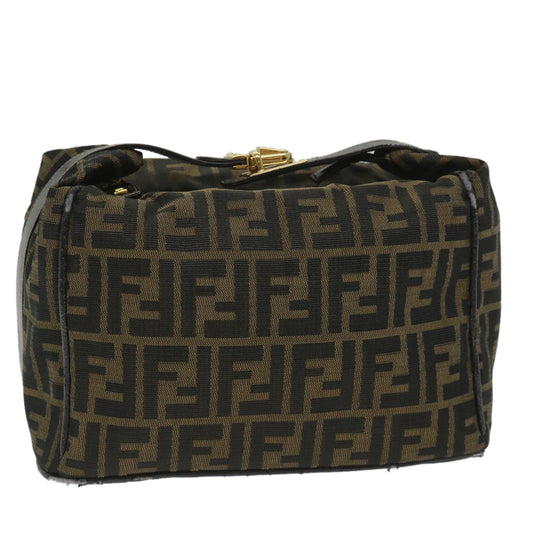 Luxury FendiZucca Canvas Vanity pouch Hand Bag Nylon Brown Black56582