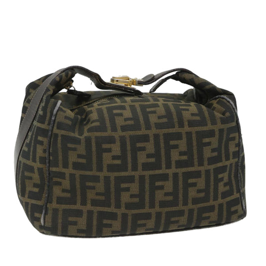 Luxury FendiZucca Canvas Vanity pouch Hand Bag Nylon Brown Black56583