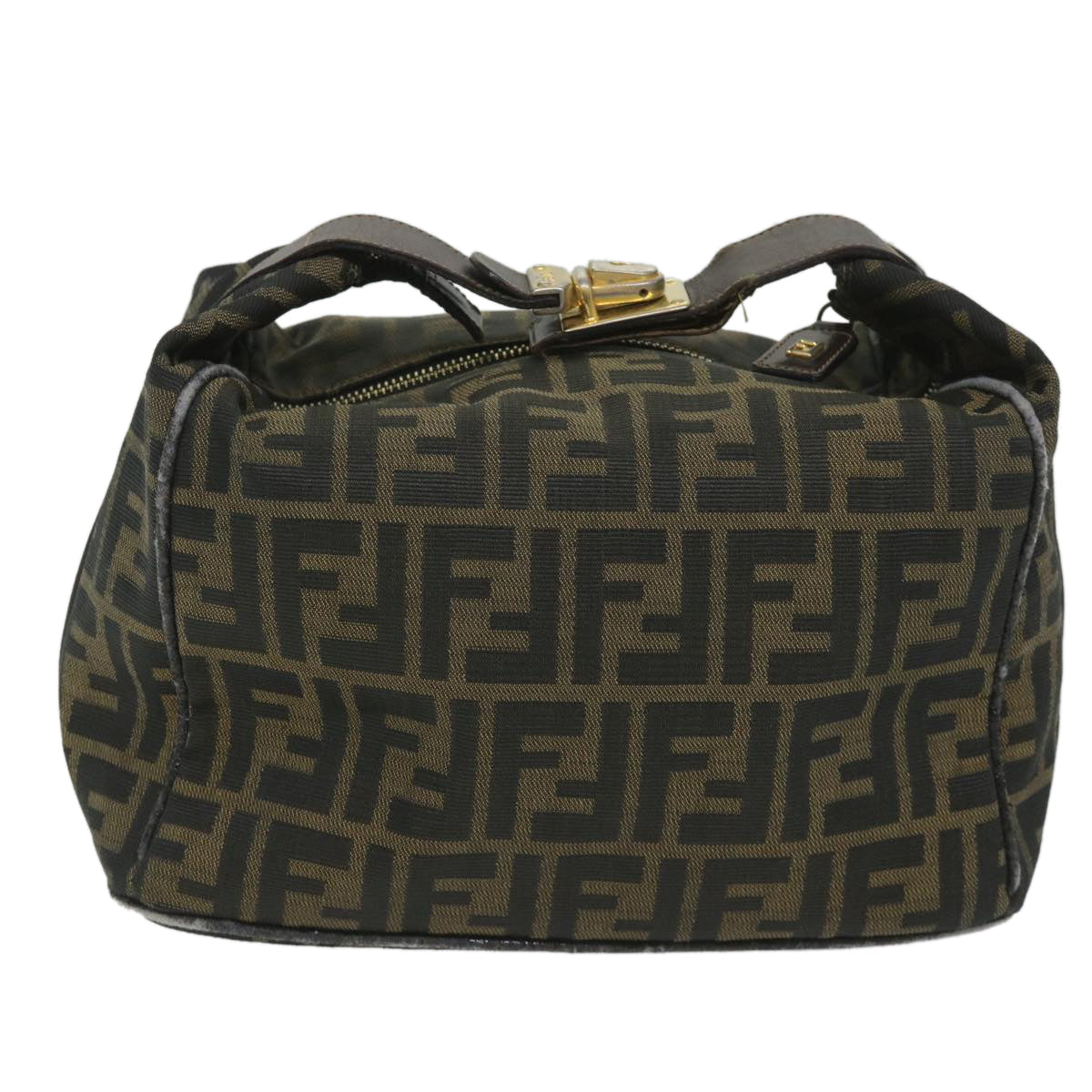 Luxury FendiZucca Canvas Vanity pouch Hand Bag Nylon Brown Black56583