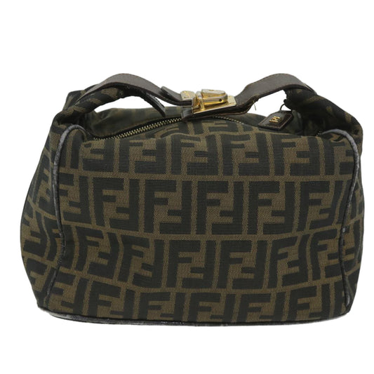 Luxury FendiZucca Canvas Vanity pouch Hand Bag Nylon Brown Black56583