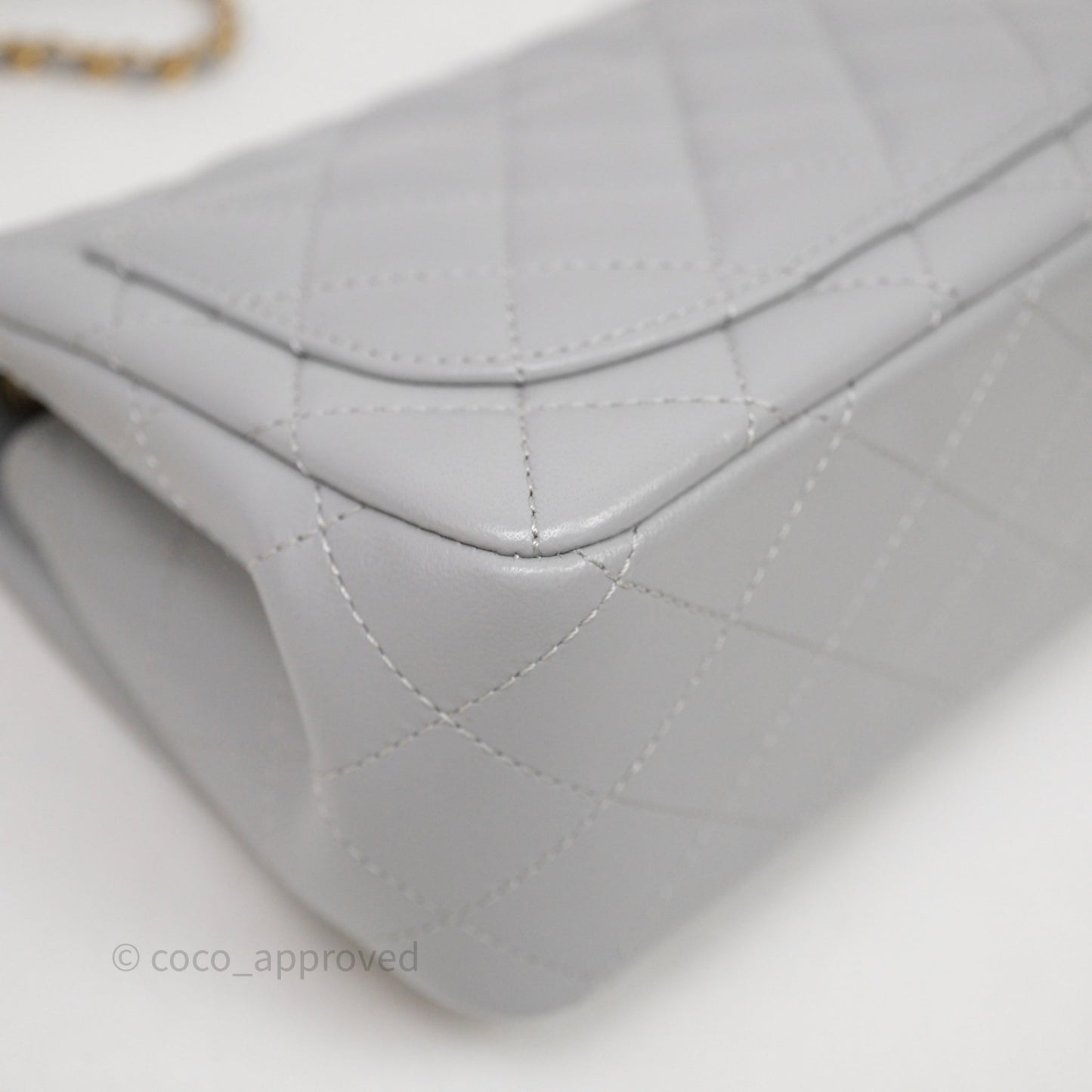 Chanel Pearl Crush Mini Square Quilted Grey Lambskin Aged Gold Hardware