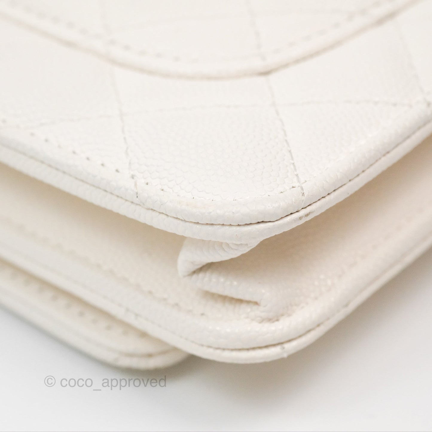 Chanel Quilted Wallet On Chain WOC With Charms White Caviar Gold Hardware