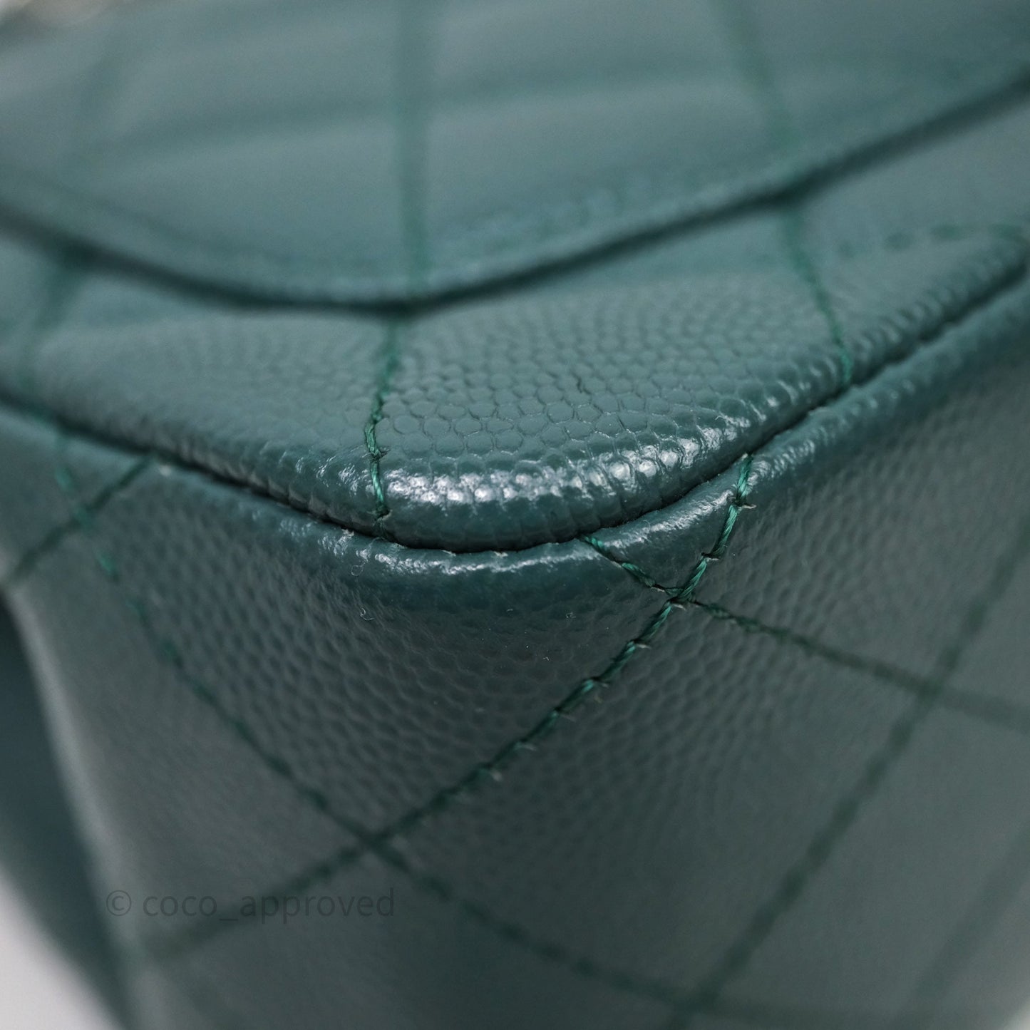 Chanel Quilted Mini Square Flap Dark Green Caviar Silver Hardware