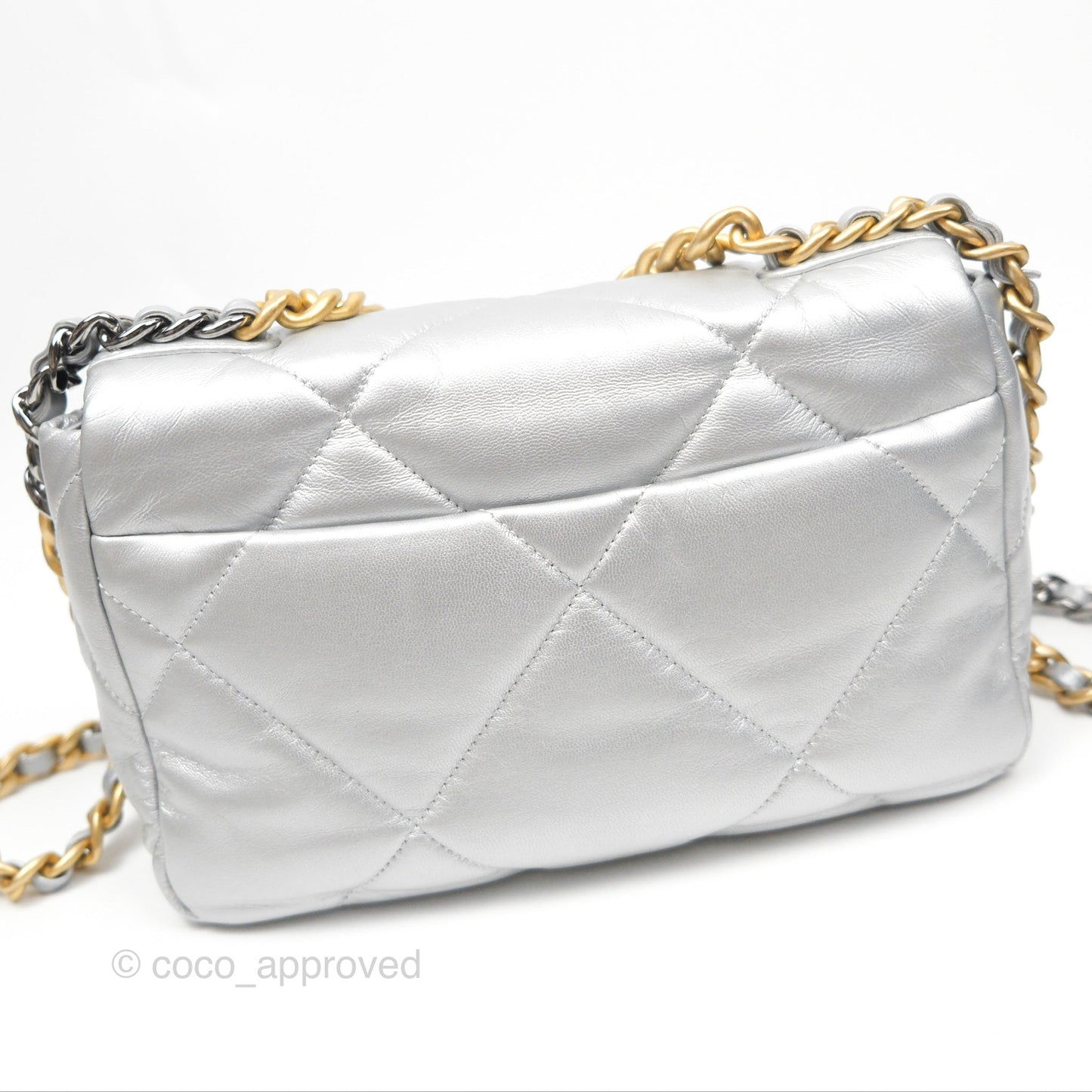 Chanel 19 Small Metallic Silver Goatskin Mixed Hardware