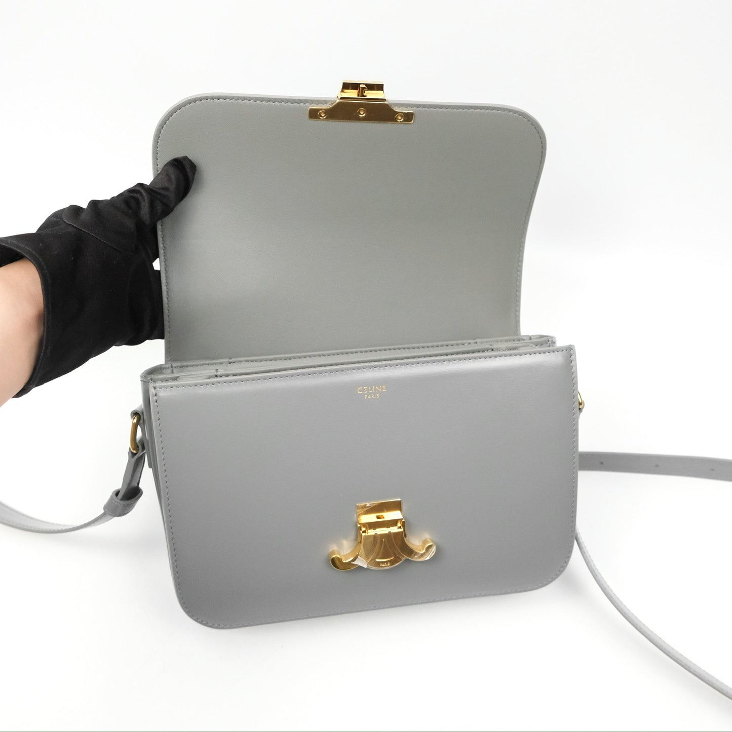 Celine Medium Triomphe Bag Zinc Shiny Calfskin