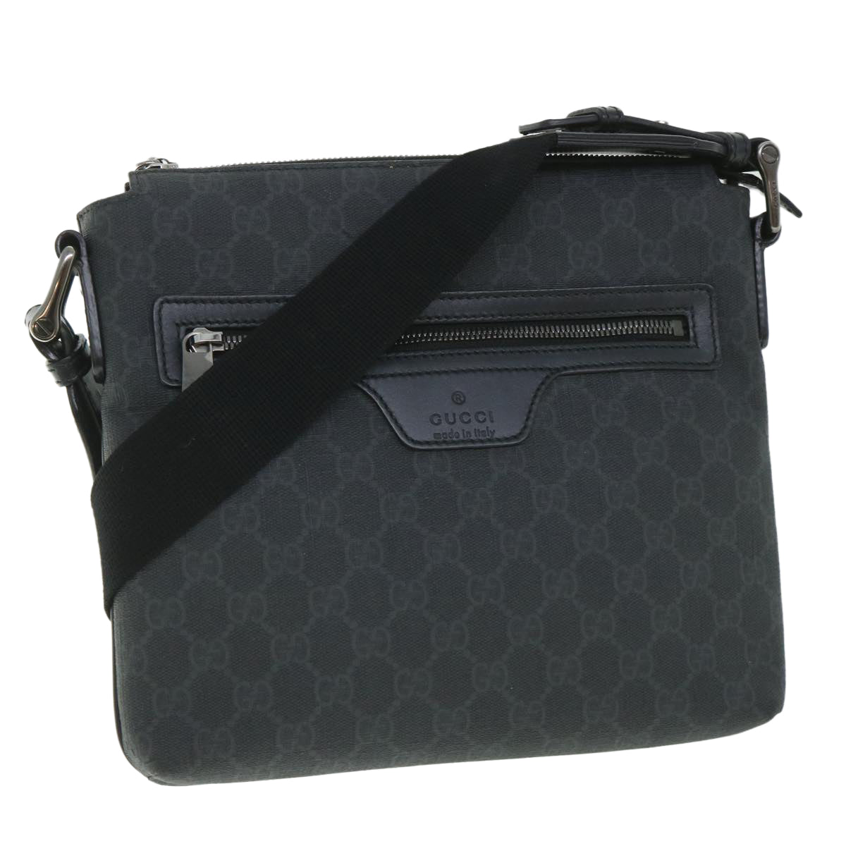 GUCCI GG Supreme Shoulder Bag PVC Leather Black 387514  56688