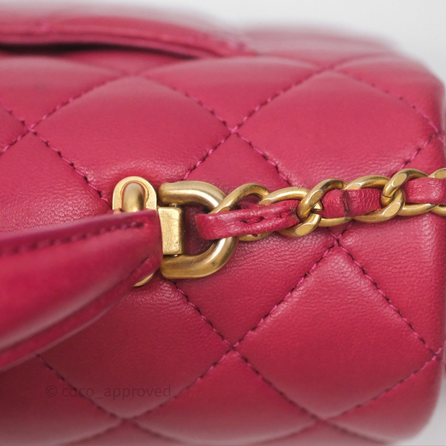 Chanel Top Handle Mini Rectangular Flap Red Lambskin Aged Gold Hardware