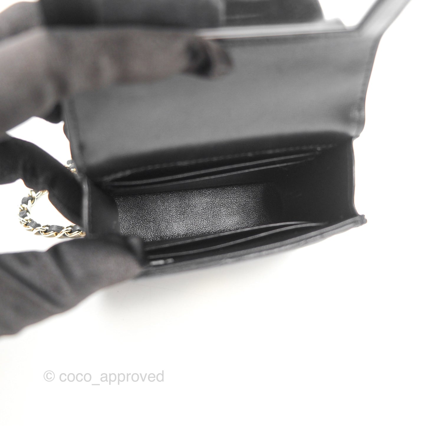 Chanel Mini Handle Clutch With Chain Black Lambskin Gold Hardware