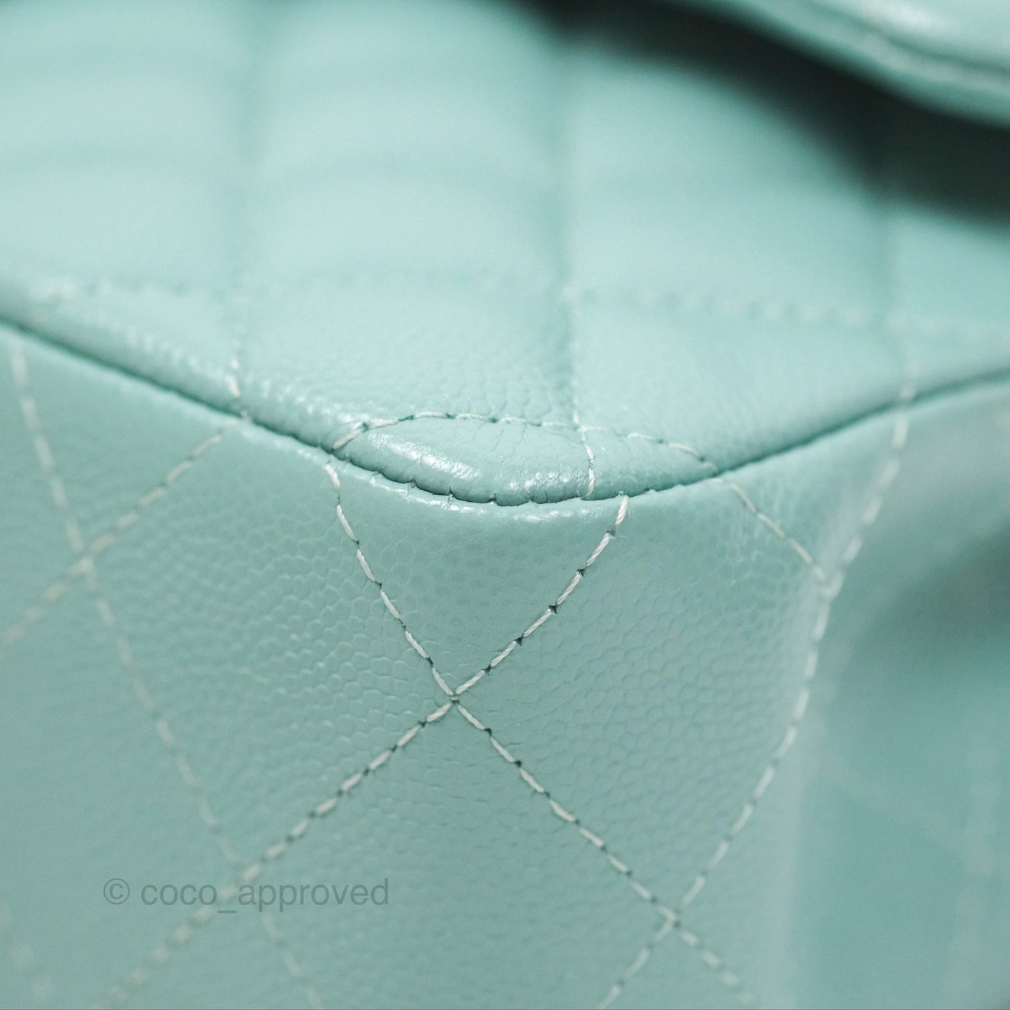 Chanel Small Classic Quilted Flap Tiffany Green Caviar Gold Hardware