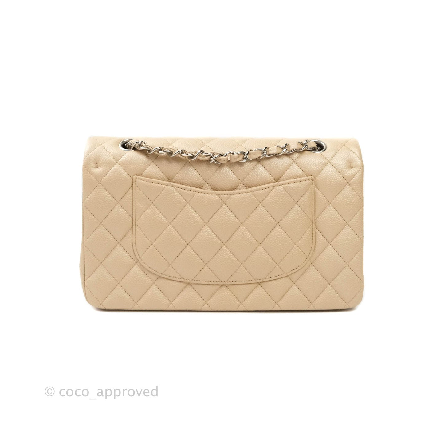 Chanel M/L Medium Double Flap Bag Iridescent Beige Caviar Silver Hardware