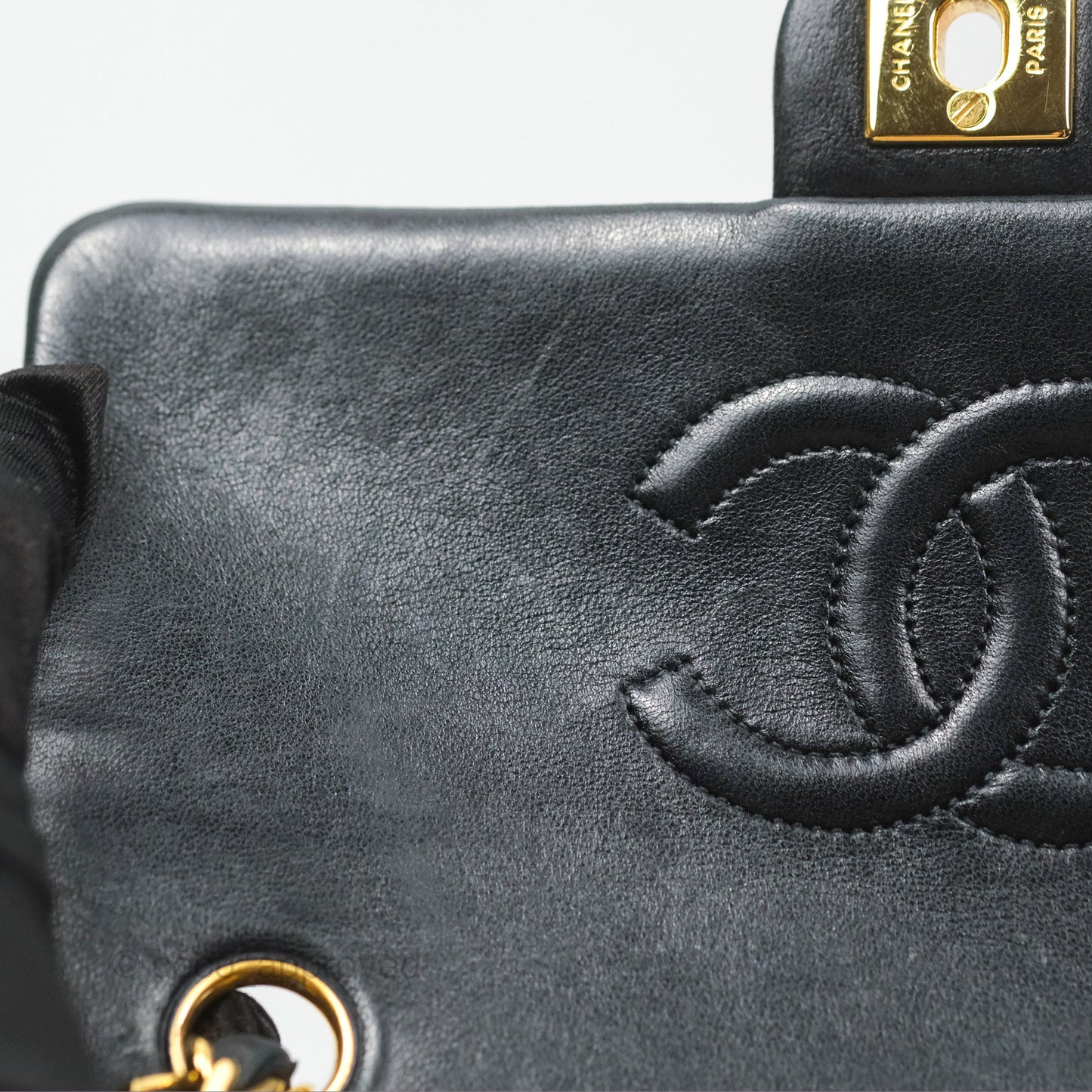 Chanel Vintage Square Flap Bag Black Lambskin 24K Gold Hardware