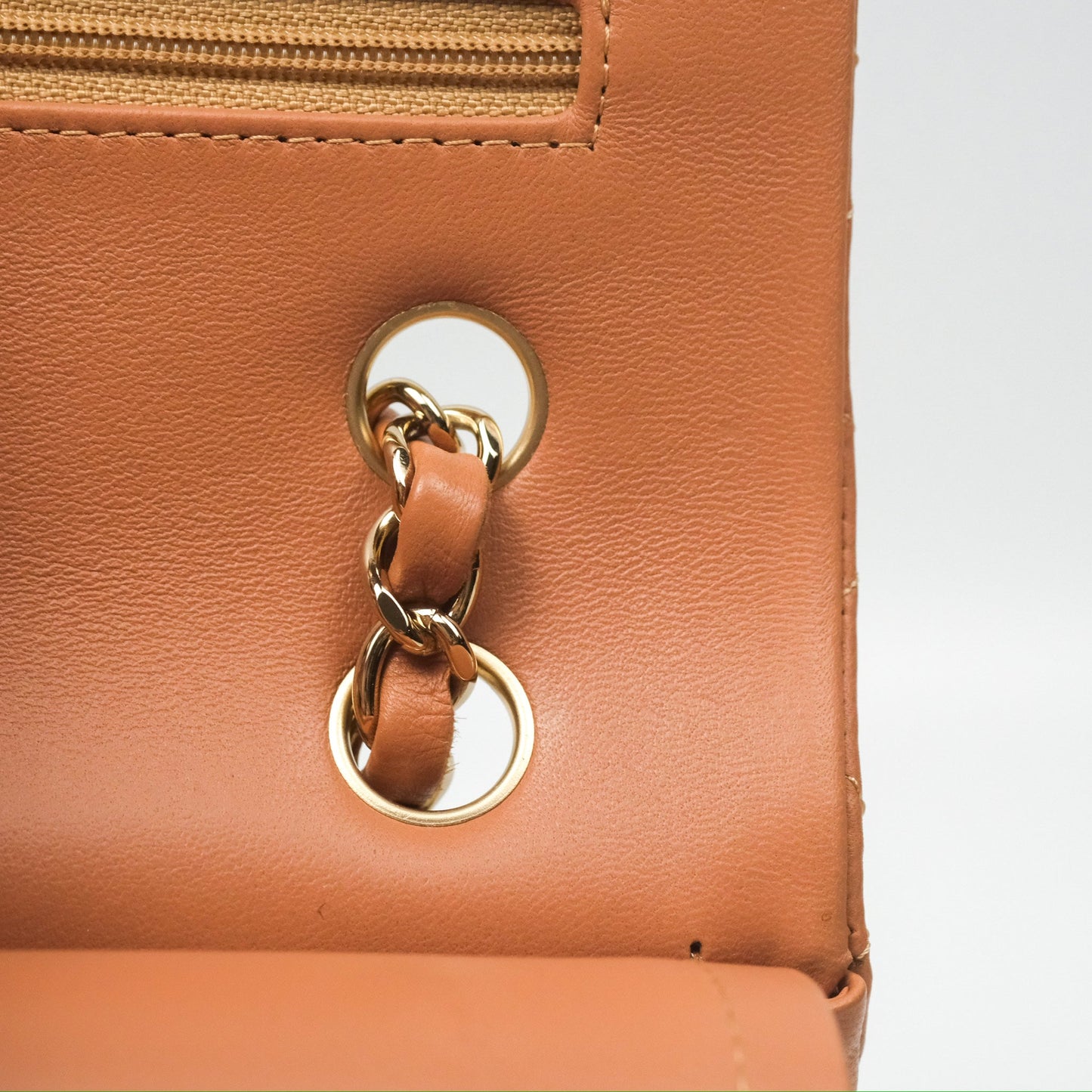 Chanel Small Quilted Classic Flap Dark Caramel Beige Lambskin Gold Hardware