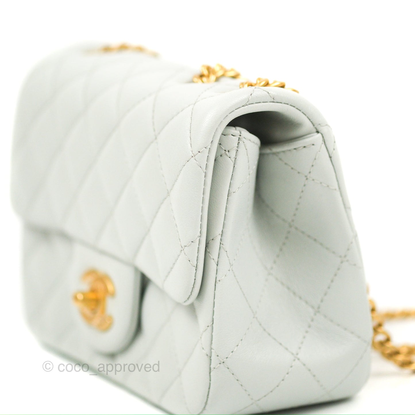 Chanel Quilted Mini Square Flap with Camellia Adjustable Chain Blue Clair Lambskin 23S