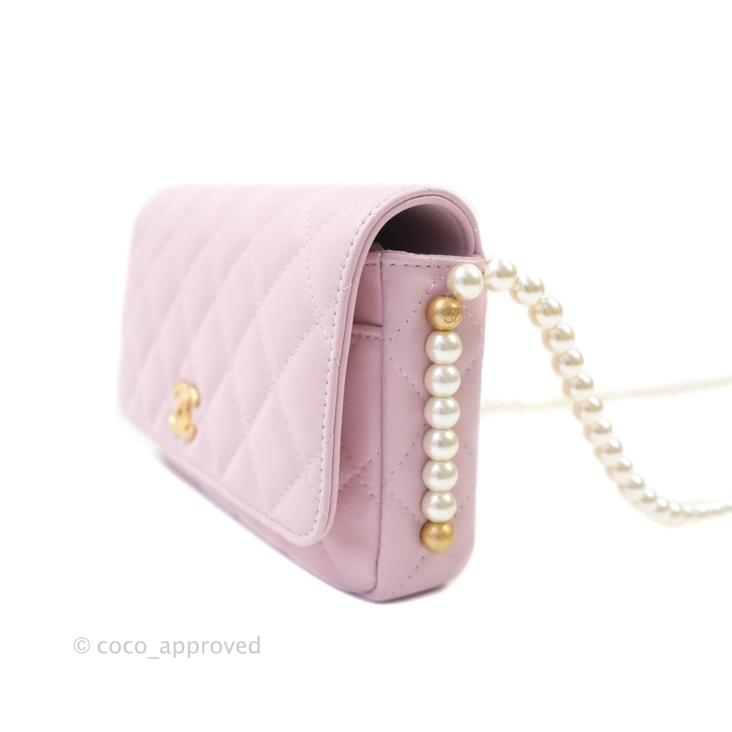 Chanel Quilted Wallet On Chain WOC With Pearl Chain Pink Aged Gold Hardware