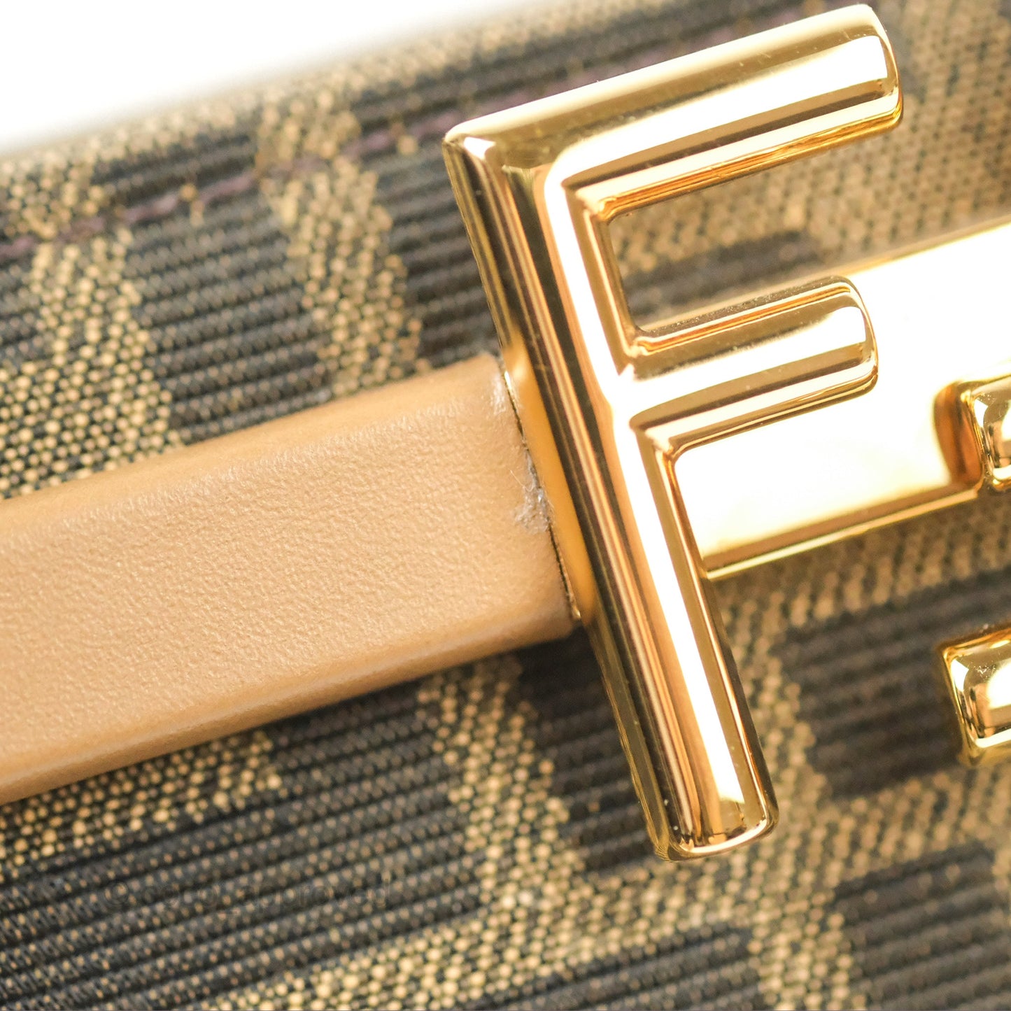 Fendi Touch Shoulder Bag FF Jacquard Brown Suede