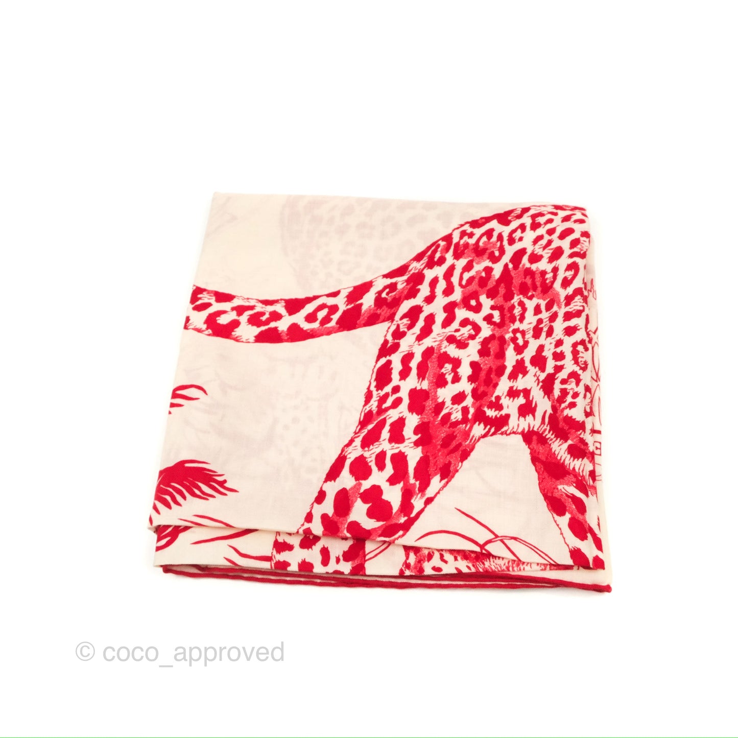 Hermes Jungle Love Cashmere Silk Shawl Scarf 140 White/Red