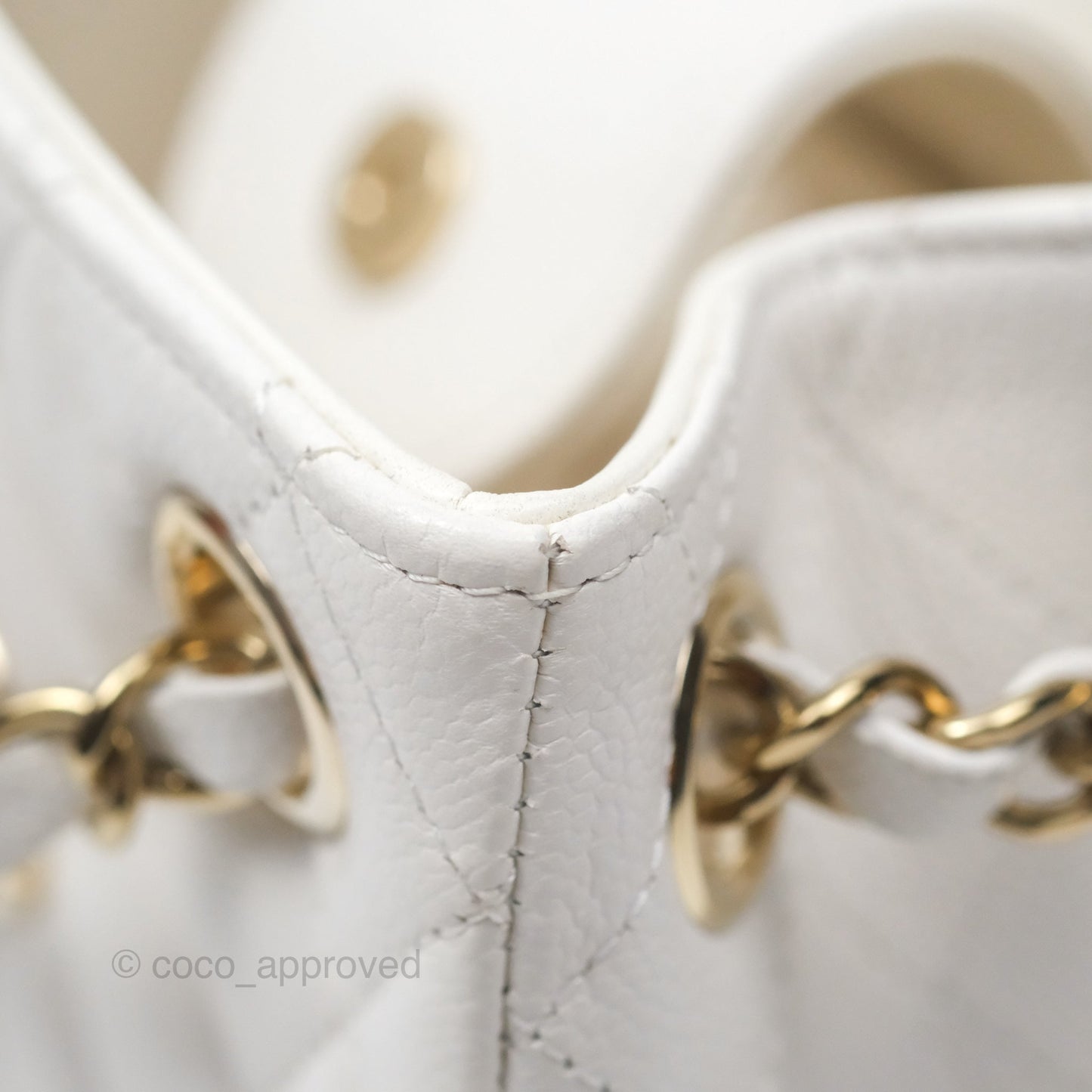 Chanel Mini Bucket Tote White Caviar Gold Hardware 22S