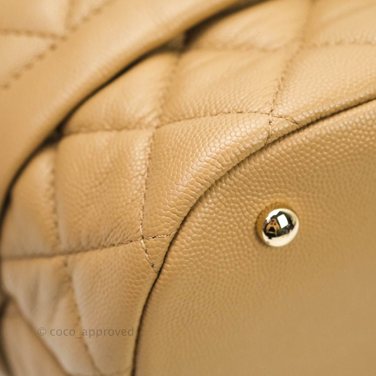 Chanel Caviar Quilted Rolled Up Bucket Drawstring Bag Beige Gold Hardware