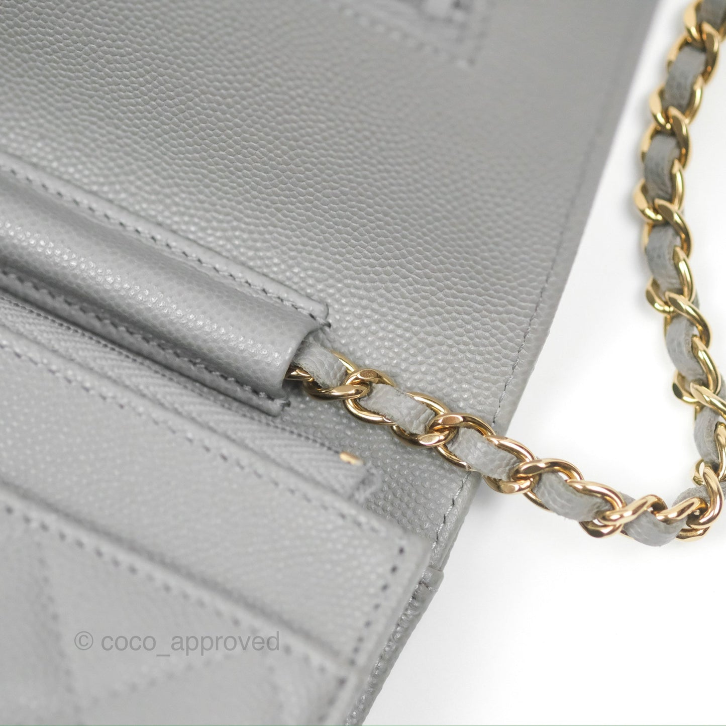 Chanel Classic Wallet on Chain WOC Quilted Grey Caviar Gold Hardware