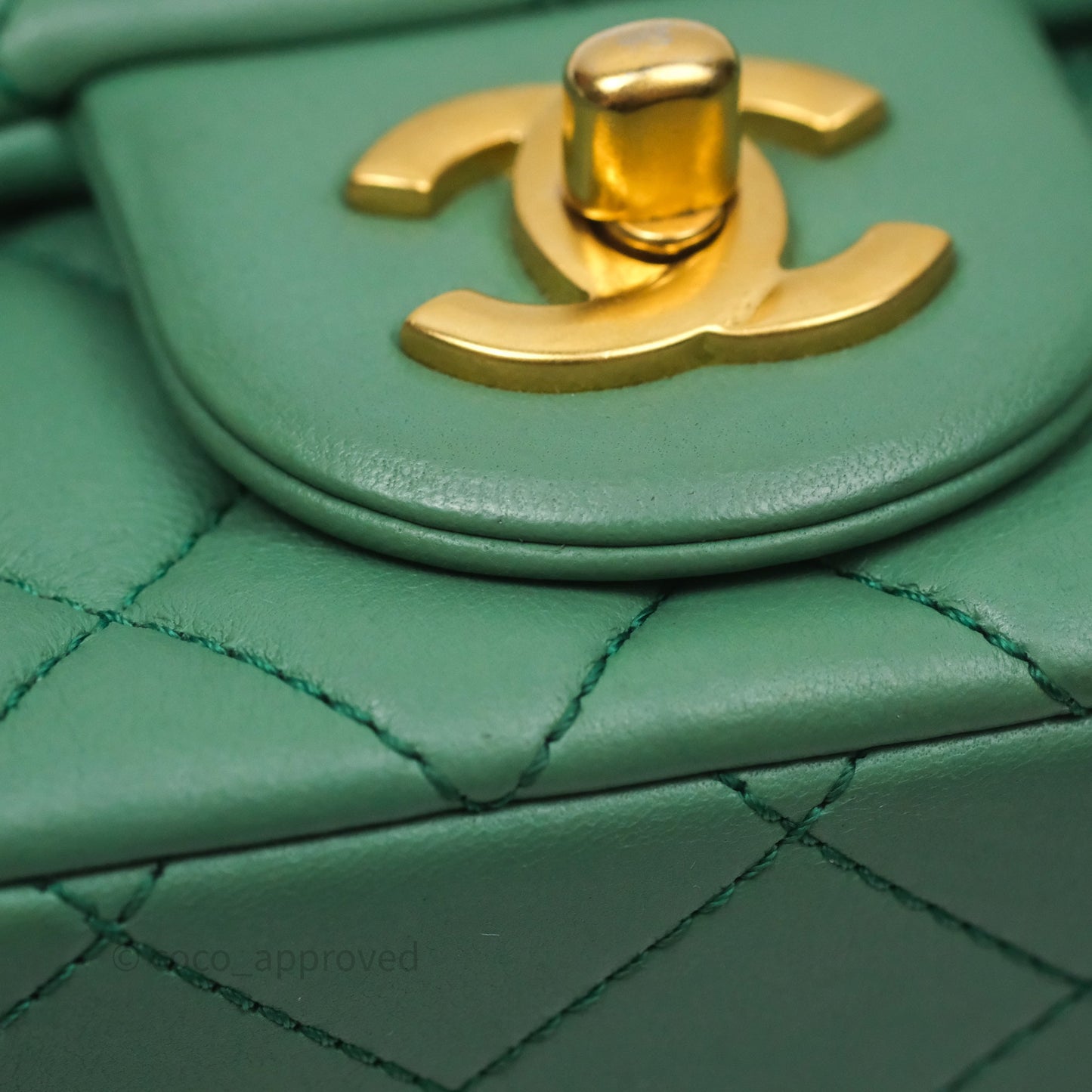 Chanel Pearl Crush Mini Square Quilted Green Lambskin Aged Gold Hardware