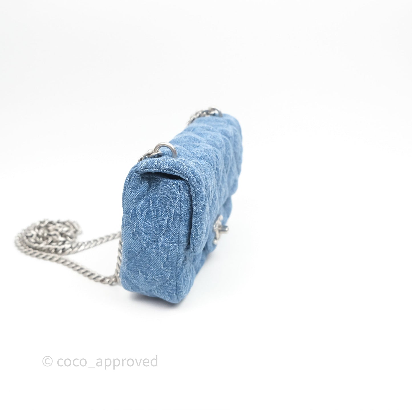 Chanel Quilted Camellia Printed Heart Crush Mini Flap Bag Blue Denim Aged Silver Hardware