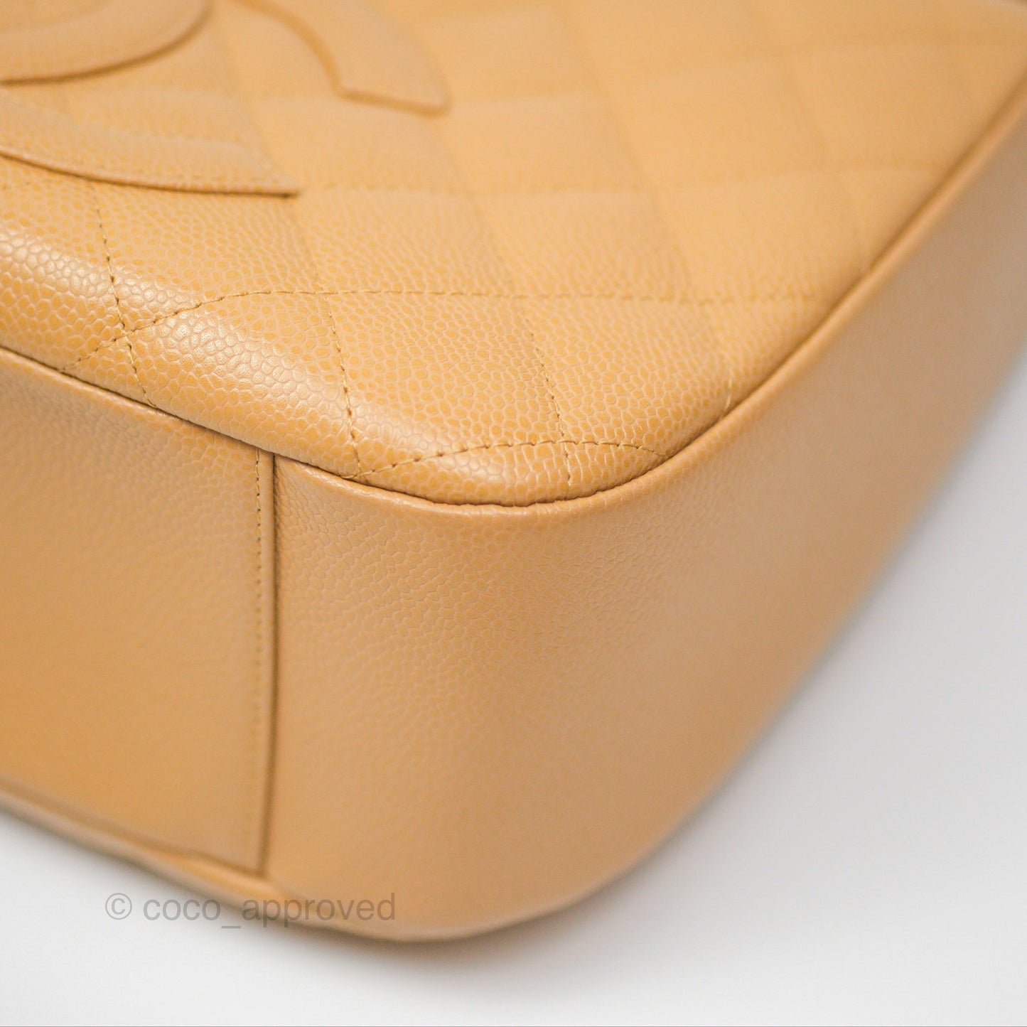 Chanel Vintage CC Quilted Hobo Shoulder Bag Beige Caviar Gold Hardware