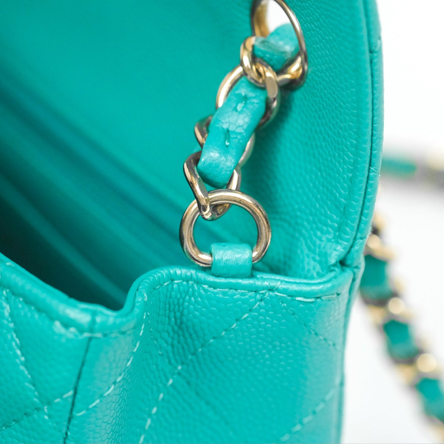 Chanel Mini Rectangular Flap Quilted Turquoise Caviar Gold Hardware