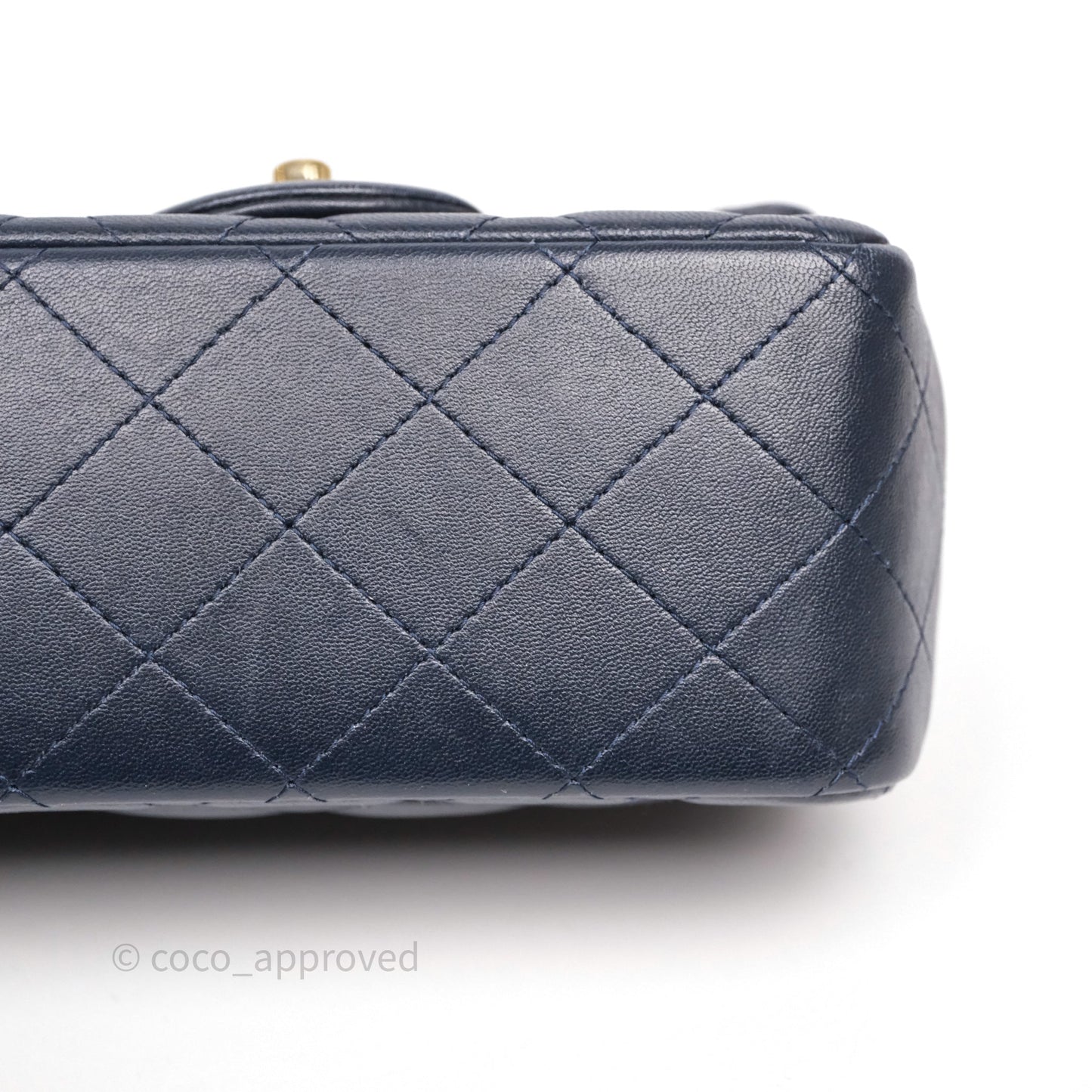Chanel Mini Square Flap Quilted Navy Lambskin Gold Hardware