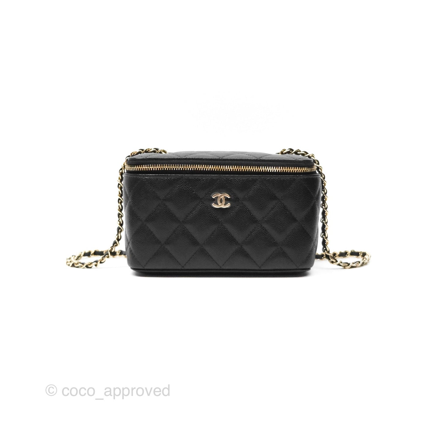 Chanel Vanity Rectangular With Chain Black Caviar Gold Hardware